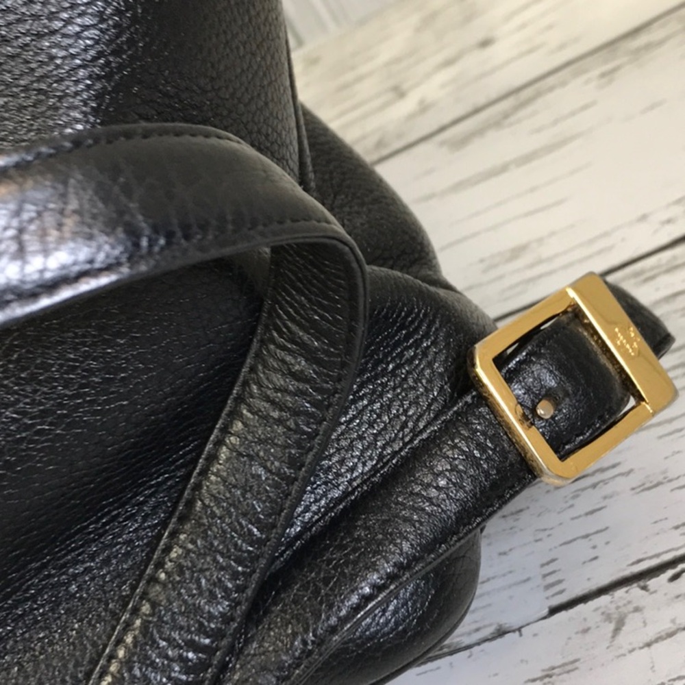 MCM Black Leather Backpack with Gold Accents - Picture 5 of 13